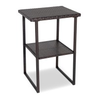 Sundale Outdoor 36.6 Height Wicker Bar Counter, Patio High Top Rattan Table All Weather Bistro Dinning Table With Storage Shelf For Pub Deck Porch Poolside Variegated Brown