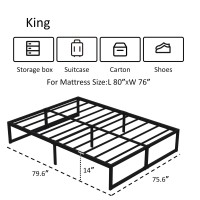 Richwanone 14 Inch King Bed Frame Metal Platform Mattress Foundation With Heavy Duty Steel Slat Support, No Box Spring Needed, Easy Assembly, Black