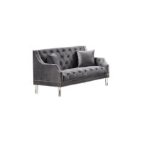 Tao Tufted Velvet with Acrylic Legs Loveseat in Gray