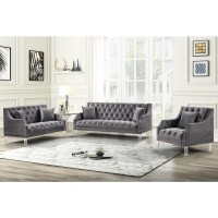 Tao Tufted Velvet with Acrylic Legs Loveseat in Gray