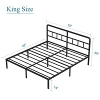 Diaoutro Metal Platform King Bed Frame With Headboard, 14 Inch No Box Spring Needed Heavy Duty Steel Slat Mattress Foundation/Easy Assembly/Noise Free/Black