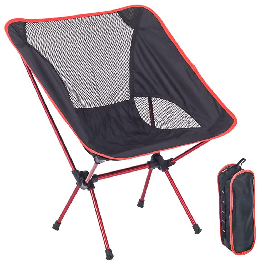 Aoesin Portable Camping Chair, Lightweight Foldable Outdoor Chair For Hiking Beach, Max Load 220 Lbs, Aircraft Grade 7075 Aluminum, Compact Backing Chair Lawn Chair, Red