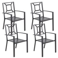 Aecojoy Outdoor Metal Patio Chairs,4 Pieces Outdoor Patio Bistro Chairs With Armrest,Stackable Arm Chairs With Heavy-Duty E-Coating Metal Frame For Balcony, Garden,Set Of 4, Black