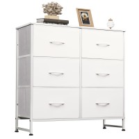 Wlive White Dresser For Bedroom 6 Drawer Double Dresser Fabric Storage Tower With Fabric Bins Chest Of Drawers For Closet Li