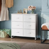 Wlive White Dresser For Bedroom 6 Drawer Double Dresser Fabric Storage Tower With Fabric Bins Chest Of Drawers For Closet Li