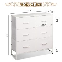 Wlive White Dresser For Bedroom 6 Drawer Double Dresser Fabric Storage Tower With Fabric Bins Chest Of Drawers For Closet Li