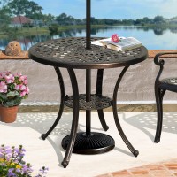 Dwvo 30 Inches Round Patio Dining Table With Umbrella Hole Antique Cast Aluminum Outdoor Bistro Table Outdoor Side Table For Ba