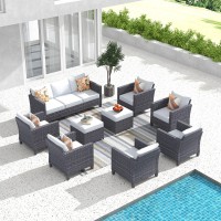 Ovios Patio Furniture Set 9 Pieces Outdoor Wicker Rattan Sofa Couch With 6 Chairs Ottomans And Comfy Cushions All Weather Hig