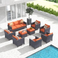 Ovios Patio Furniture Set 9 Pieces Outdoor Wicker Rattan Sofa Couch With 6 Chairs Ottomans And Comfy Cushions All Weather Hig