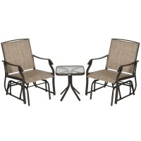 Outsunny 3 Piece Outdoor Glider Chair With Coffee Table Bistro Set 2 Patio Rocking Swing Chairs With Breathable Sling Fabric G