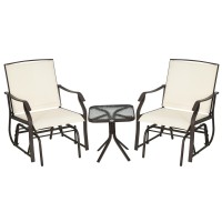 Outsunny 3 Piece Outdoor Glider Chair With Coffee Table Bistro Set 2 Patio Rocking Swing Chairs With Breathable Sling Fabric G