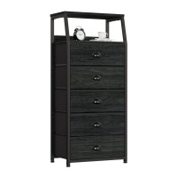 Furnulem Black Dresser With 5 Drawers Vertical Storage Tower Fabric Dresser For Bedroom Hallway Entryway Nursery Closet Org