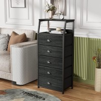 Furnulem Black Dresser With 5 Drawers Vertical Storage Tower Fabric Dresser For Bedroom Hallway Entryway Nursery Closet Org