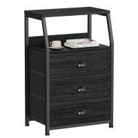 Furnulem Black Night Stand Small Dresser For Bedroom Nightstand With 3 Fabric Storage Drawers And 2Tier Shelf End Table Side