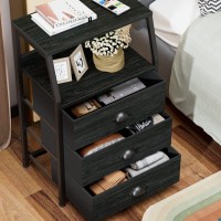 Furnulem Black Night Stand Small Dresser For Bedroom Nightstand With 3 Fabric Storage Drawers And 2Tier Shelf End Table Side