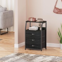 Furnulem Black Night Stand Small Dresser For Bedroom Nightstand With 3 Fabric Storage Drawers And 2Tier Shelf End Table Side