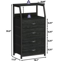 Furnulem Tall 4 Drawers Dresser Vertical Storage Tower Black Dresser For Bedroom Hallway Entryway Nursery Closet Organizer