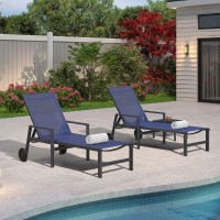 Purple Leaf Patio Chaise Lounge 4 Pieces Aluminum Recliner Chair With Wheels And Armrests Lounger For Pool Lawn Navy Blue Outdoo