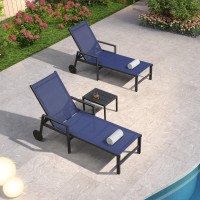 Purple Leaf Patio Chaise Lounge 4 Pieces Aluminum Recliner Chair With Wheels And Armrests Lounger For Pool Lawn Navy Blue Outdoo