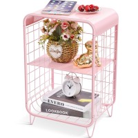 Apexchaser Cute Pink Nightstand Metal Side Table 3 Tier End Table With Storage Vintage Bedside Table Girls Bedroom Furniture Cof