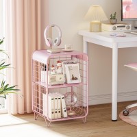 Apexchaser Cute Pink Nightstand Metal Side Table 3 Tier End Table With Storage Vintage Bedside Table Girls Bedroom Furniture Cof