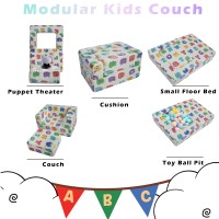 Memorecool Toddler Chair Glow In Dark Alphabet Kids Couch Fold Out Modular Chair For Boy Girl Beige Baby Sofa For Bedroom Loun