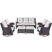 Rilyson Wicker Patio Furniture Set 7 Piece Rattan Outdoor Sectional Conversation Sets With 4 Swivel Rocking Chairs 2 Ottomans