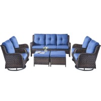 Rilyson Wicker Patio Furniture Set 7 Piece Rattan Outdoor Sectional Conversation Sets With 4 Swivel Rocking Chairs 2 Ottomans