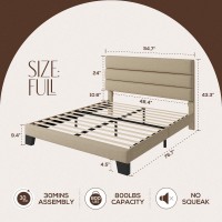 Weeway Full Size Bed Frame Platform Bed With Linen Fabric Upholstered Headboard And Wooden Slats Support Heavy Duty Mattress Fo