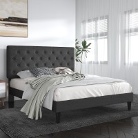 Sha Cerlin Full Size Bed Frame With Button Tufted Headboard Fabric Upholstered Mattress Foundation Platform Bed Frame Wooden