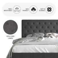 Sha Cerlin Full Size Bed Frame With Button Tufted Headboard Fabric Upholstered Mattress Foundation Platform Bed Frame Wooden