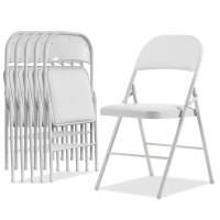 Karl Home 6 Pack White Folding Chairs With Padded Seats For Outdoor Indoor Portable Stackable Commercial Seat With Steel Fram