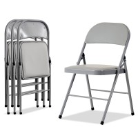 Karl Home 4 Pack Grey Folding Chairs With Padded Seats For Outdoor Indoor Portable Stackable Commercial Seat With Steel Frame