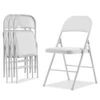 Karl Home 4 Pack White Folding Chairs With Padded Seats For Outdoor Indoor Portable Stackable Commercial Seat With Steel Fram