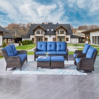 Rilyson Wicker Patio Furniture Set 6 Piece Rattan Outdoor Sectional Conversation Sets With 2 Rocking Swivel Chairs 2 Ottomans