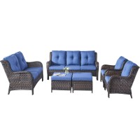 Rilyson Wicker Patio Furniture Set 6 Piece Rattan Outdoor Sectional Conversation Sets With 2 Rocking Swivel Chairs 2 Ottomans