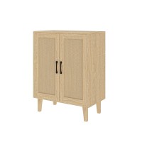 Panana Buffet Cabinet Sideboard With Rattan Decorated Doors Kitchen Storage Cupboard Accent Cabinet (Natural Wood)