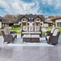 Rilyson Wicker Patio Furniture Set 6 Piece Rattan Outdoor Sectional Conversation Sets With 2 Rocking Swivel Chairs 2 Ottomans