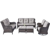 Rilyson Wicker Patio Furniture Set 6 Piece Rattan Outdoor Sectional Conversation Sets With 2 Rocking Swivel Chairs 2 Ottomans