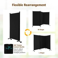 Goflame 3 Panel Folding Room Divider, 6Ft Rolling Privacy Screen With Lockable Wheels, Portable Room Partition Screen, Freestanding Wall Divider And Separator For Home Office, Black