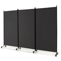 Goflame 3 Panel Folding Room Divider, 6Ft Rolling Privacy Screen With Lockable Wheels, Portable Room Partition Screen, Freestanding Wall Divider And Separator For Home Office, Grey