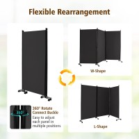 Goflame 3 Panel Folding Room Divider, 6Ft Rolling Privacy Screen With Lockable Wheels, Portable Room Partition Screen, Freestanding Wall Divider And Separator For Home Office, Grey