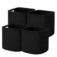 Ubbcare Set Of 4 Storage Basket-11 X 10.5 X 10.5 In, Cotton Rope Basket For Shelves, Toys, Book, Cube Storage Bins With Handles, Woven Storage Basket For Organizing, Black