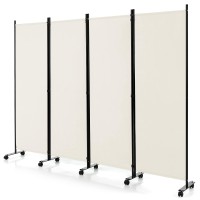 Goflame 4 Panel Folding Room Divider, 6Ft Rolling Privacy Screen With Lockable Wheels, Portable Room Partition Screen, Freestanding Wall Divider And Separator For Home Office, White