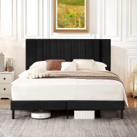 Flolinda Full Size Platform Bed Frame With Velvet Upholstered Headboard And Wooden Slats Support Fully Upholstered Mattress Fou