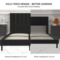 Flolinda Full Size Platform Bed Frame With Velvet Upholstered Headboard And Wooden Slats Support Fully Upholstered Mattress Fou