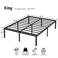 Hobinche 16 Inch King Size Bed Frame No Box Spring Needed Heavy Duty Black Metal Platform Mattress Foundation Nonslip Noise