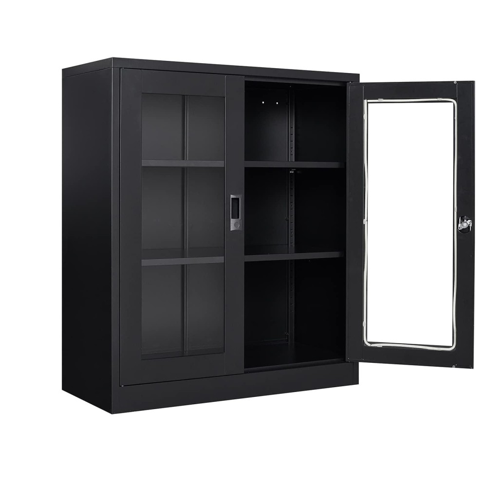 Lissimo Metal Storage Cabinet With Lock, Office Cabinet With Acrylic Doors And Adjustable Shelves,Display File Cabinet For Home Office Hospital (Black)
