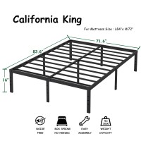 Hobinche 16 Inch California King Size Bed Frame No Box Spring Needed Heavy Duty Black Metal Platform Mattress Foundation Non