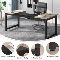 Tribesigns 70.8??Xecutive Desk, Large Office Computer Desk With Thicken Frame, Modern Simple Workstation Business Furniture For Home Office, Vintage Grey/Black